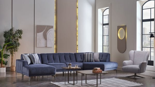 Atlanta Köşe Takımı Modüler - Lacivert - Bronz Renk Ayak
