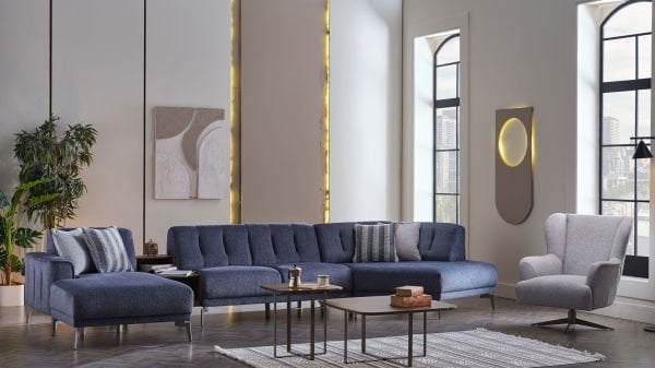 Atlanta Köşe Takımı Modüler - Lacivert - Bronz Ayak