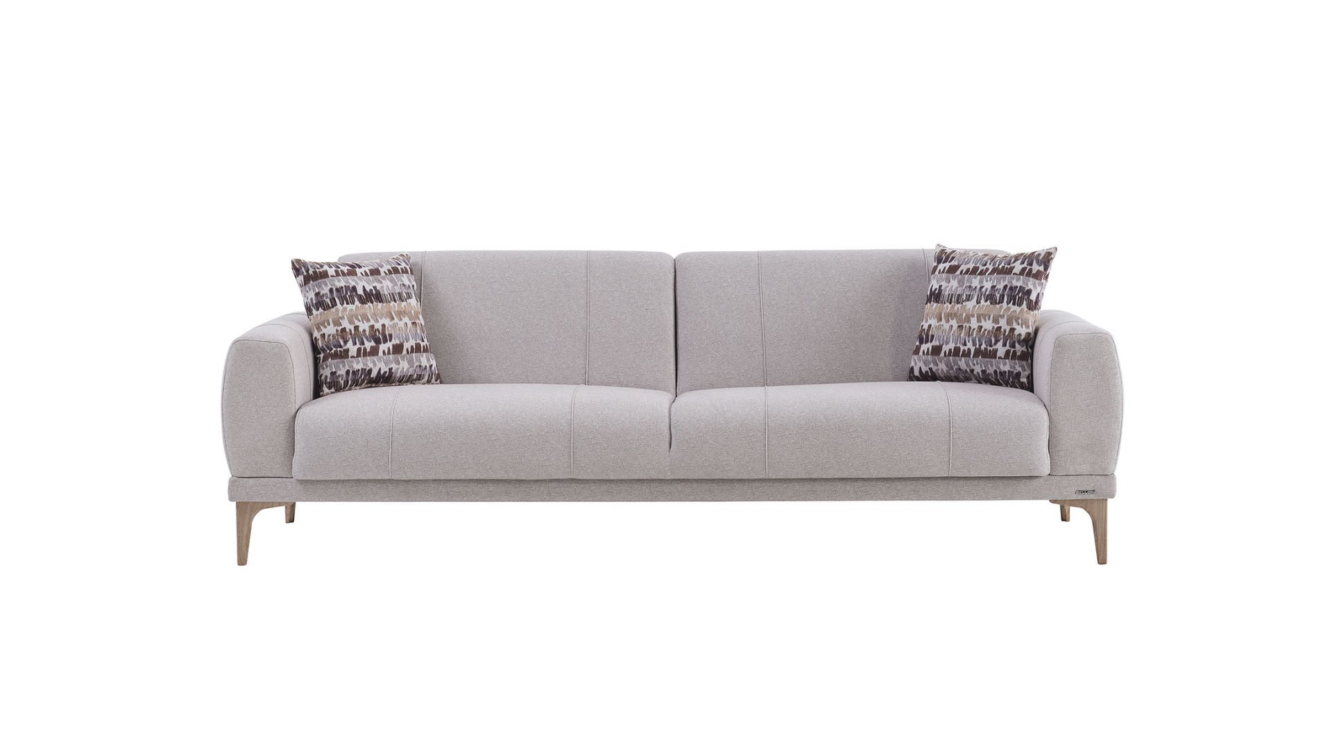 Porto Üçlü Koltuk - Krem - Meşe Renk Ayak