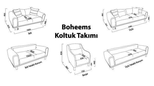Boheems Üçlü Koltuk - Krem