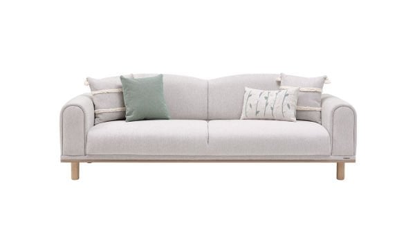 Boheems Üçlü Koltuk - Krem - Yeşil Kırlent