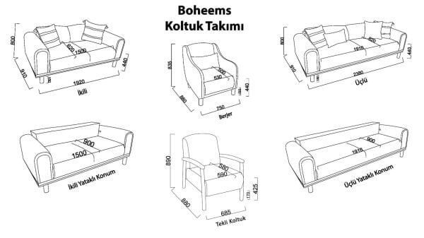 Boheems İkili Koltuk - Krem