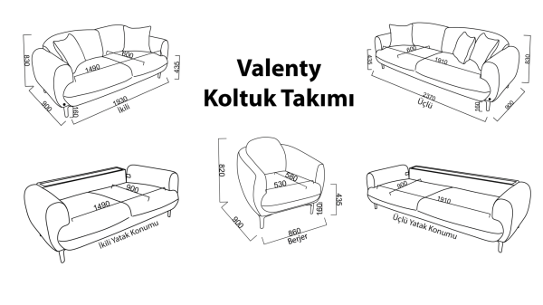 Valenty Üçlü Koltuk - Bej
