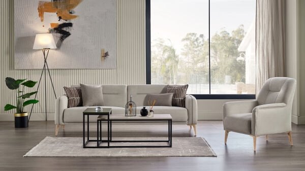 Riga Berjer - Krem - Meşe Renk Ayak