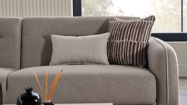 Riga Üçlü Koltuk - Vizon - Siyah Renk Ayak