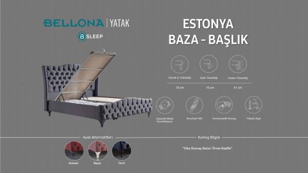 Estonya Baza Ceviz Renk Ayak 180X200 - Vizon