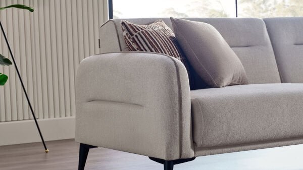 Riga Üçlü Koltuk - Krem - Siyah Renk Ayak