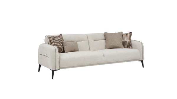 Riga Üçlü Koltuk - Krem - Siyah Renk Ayak