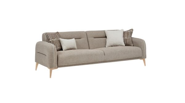 Riga Üçlü Koltuk - Vizon - Meşe Renk Ayak