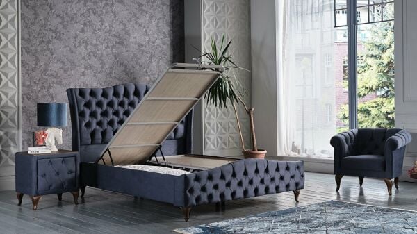 Estonya Baza Ceviz Renk Ayak 180X200 - Lacivert