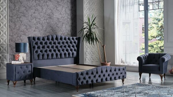 Estonya Baza Ceviz Renk Ayak 180X200 - Lacivert