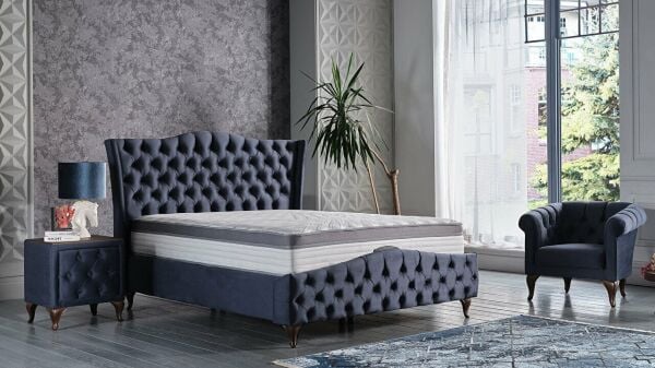 Estonya Baza Ceviz Renk Ayak 160X200 - Lacivert