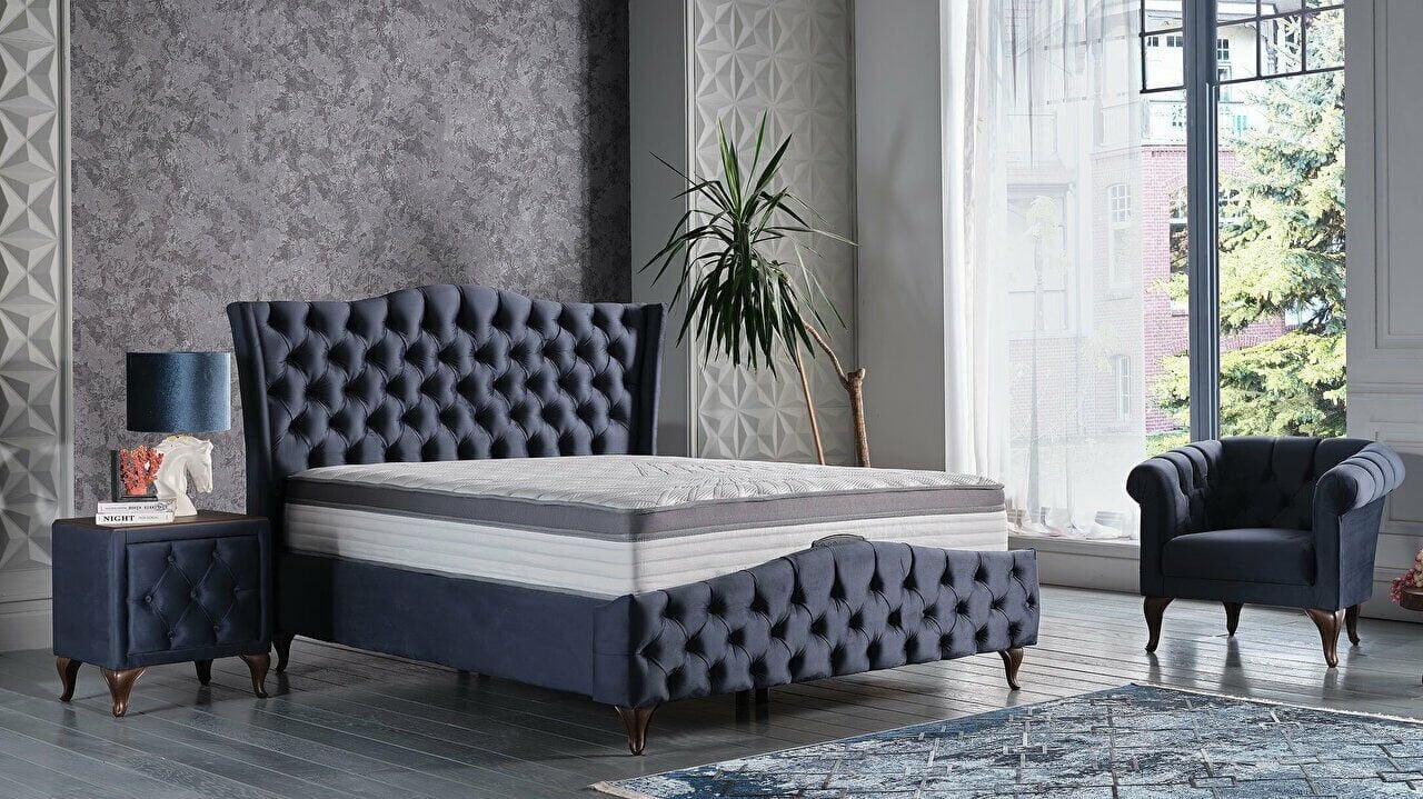 Estonya Baza Ceviz Renk Ayak 140X190 - Lacivert