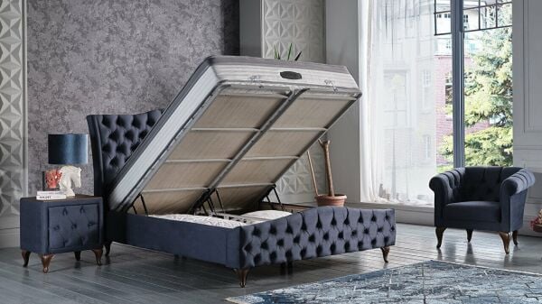 Estonya Baza Ceviz Renk Ayak 140X190 - Lacivert