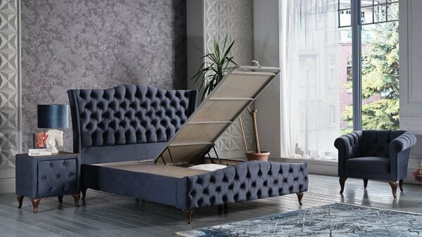 Estonya Baza Ceviz Renk Ayak 140X190 - Lacivert