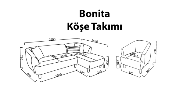 Bonita Köşe Sağ Koltuk - Gri