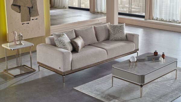 Estella Üçlü Koltuk - Krem