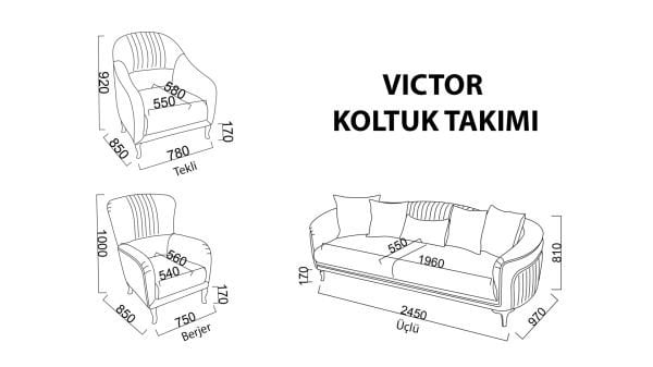 Victor Üçlü Koltuk Bej