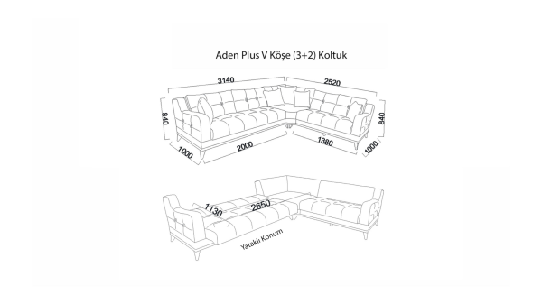 Aden Plus V Köşe (3+2) Koltuk Lacivert