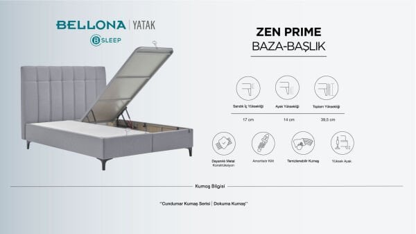 Zen Prime Baza Başlık Yatak Seti - Gri