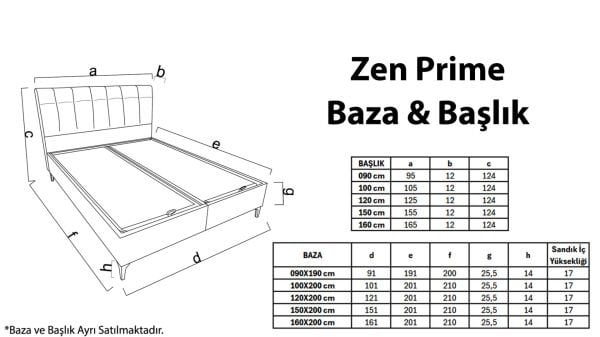 Zen Prime Baza Başlık Yatak Seti - Gri