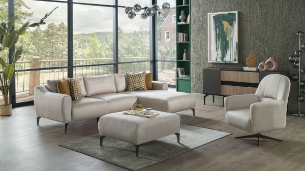 Sanvela Köşe Takımı Modüler - Krem - Füme Renk Ayak