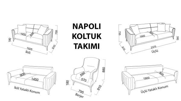 Napoli Üçlü Koltuk Krem