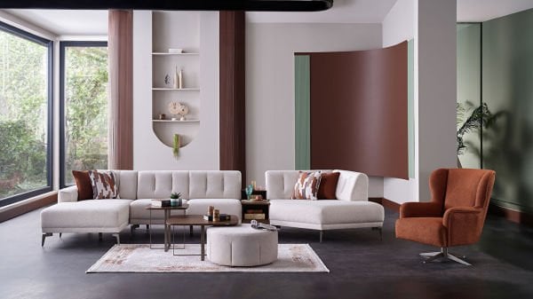 Atlanta Köşe Takımı Modüler - Krem - Bronz Ayak