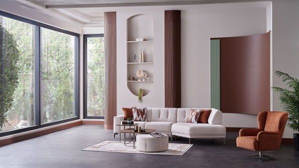 Atlanta Köşe Takımı Modüler - Krem - Bronz Renk Ayak