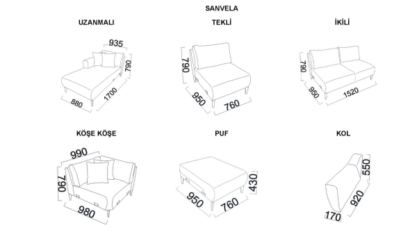 Sanvela Puf - Krem - Meşe Renk Ayak