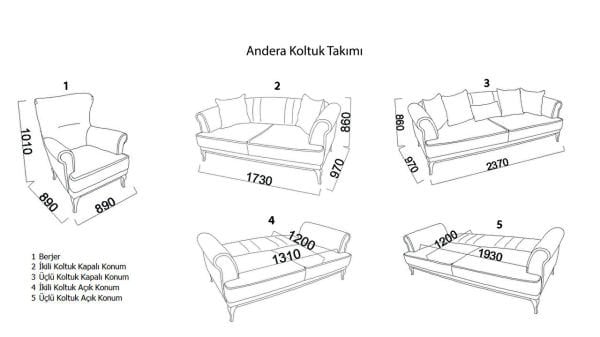 Andera Üçlü Koltuk Gri