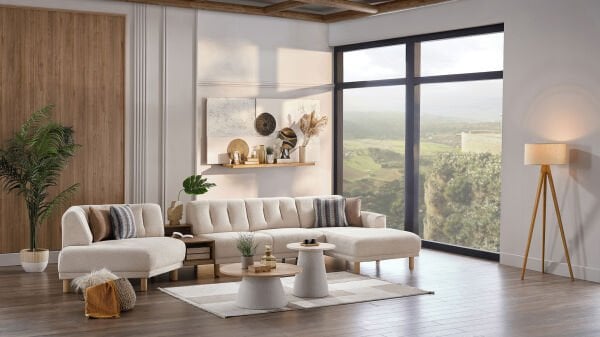 Atlanta Köşe Takımı Modüler - Krem - Meşe Renk Ayak