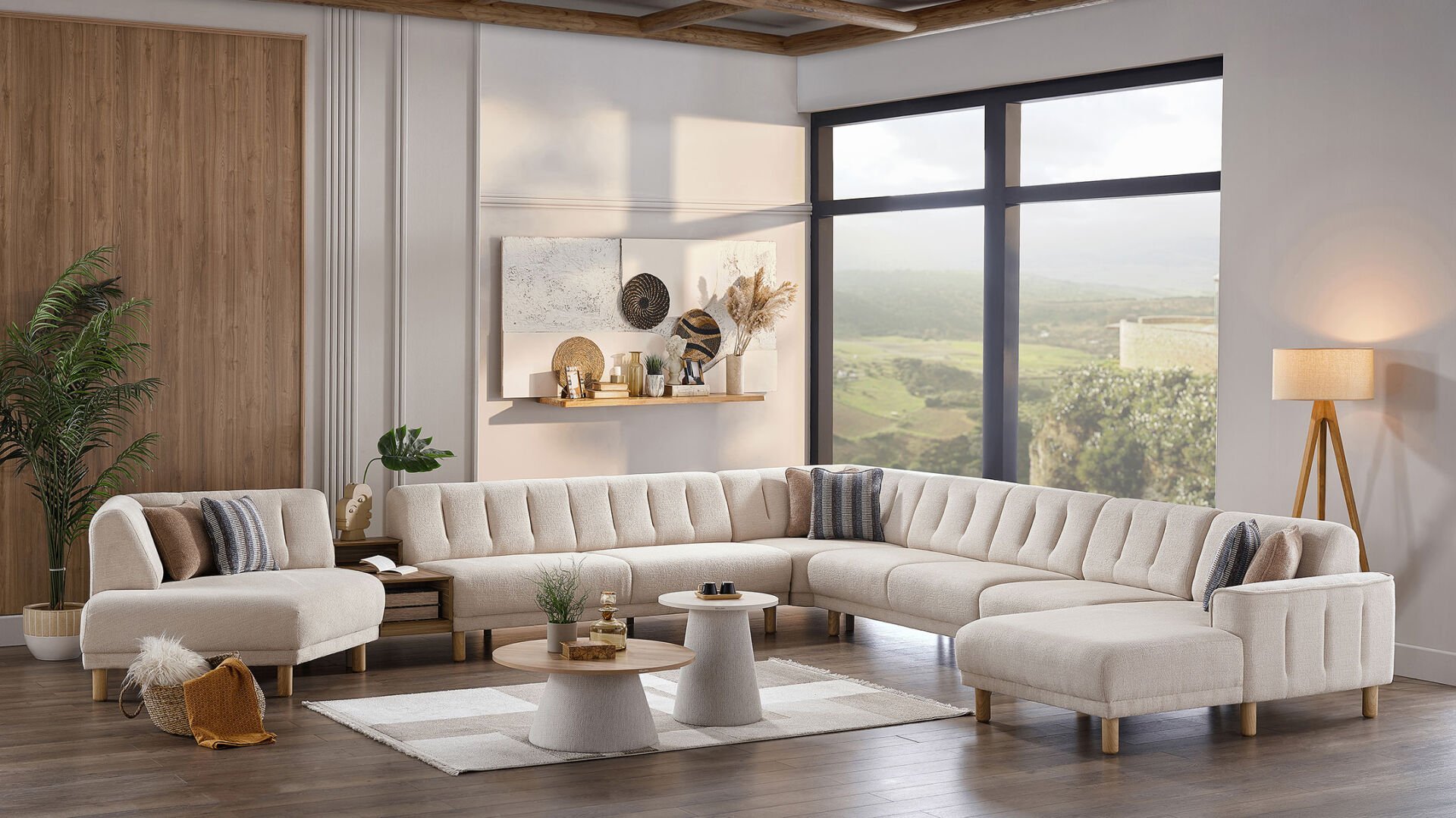 Atlanta Köşe Takımı Modüler - Krem - Meşe Renk Ayak