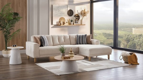 Atlanta Köşe Takımı Modüler - Krem - Meşe Renk Ayak