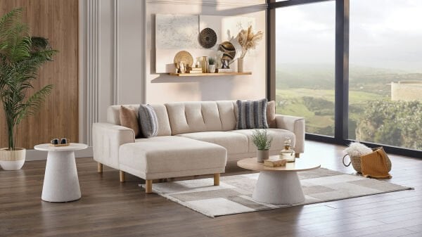 Atlanta Köşe Takımı Modüler - Krem - Meşe Renk Ayak