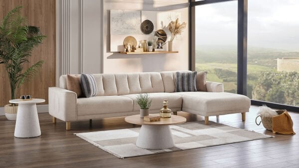 Atlanta Köşe Takımı Modüler - Krem - Meşe Renk Ayak