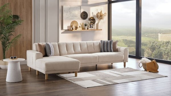 Atlanta Köşe Takımı Modüler - Krem - Meşe Renk Ayak