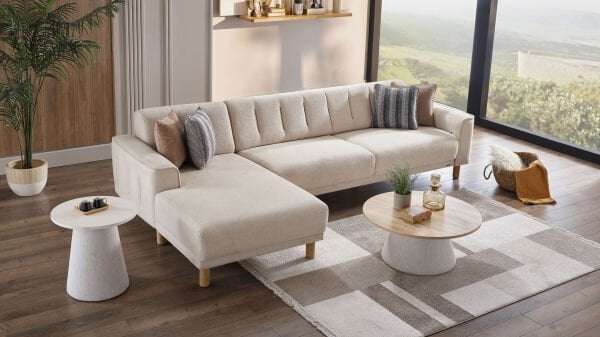 Atlanta Köşe Takımı Modüler - Krem - Meşe Renk Ayak