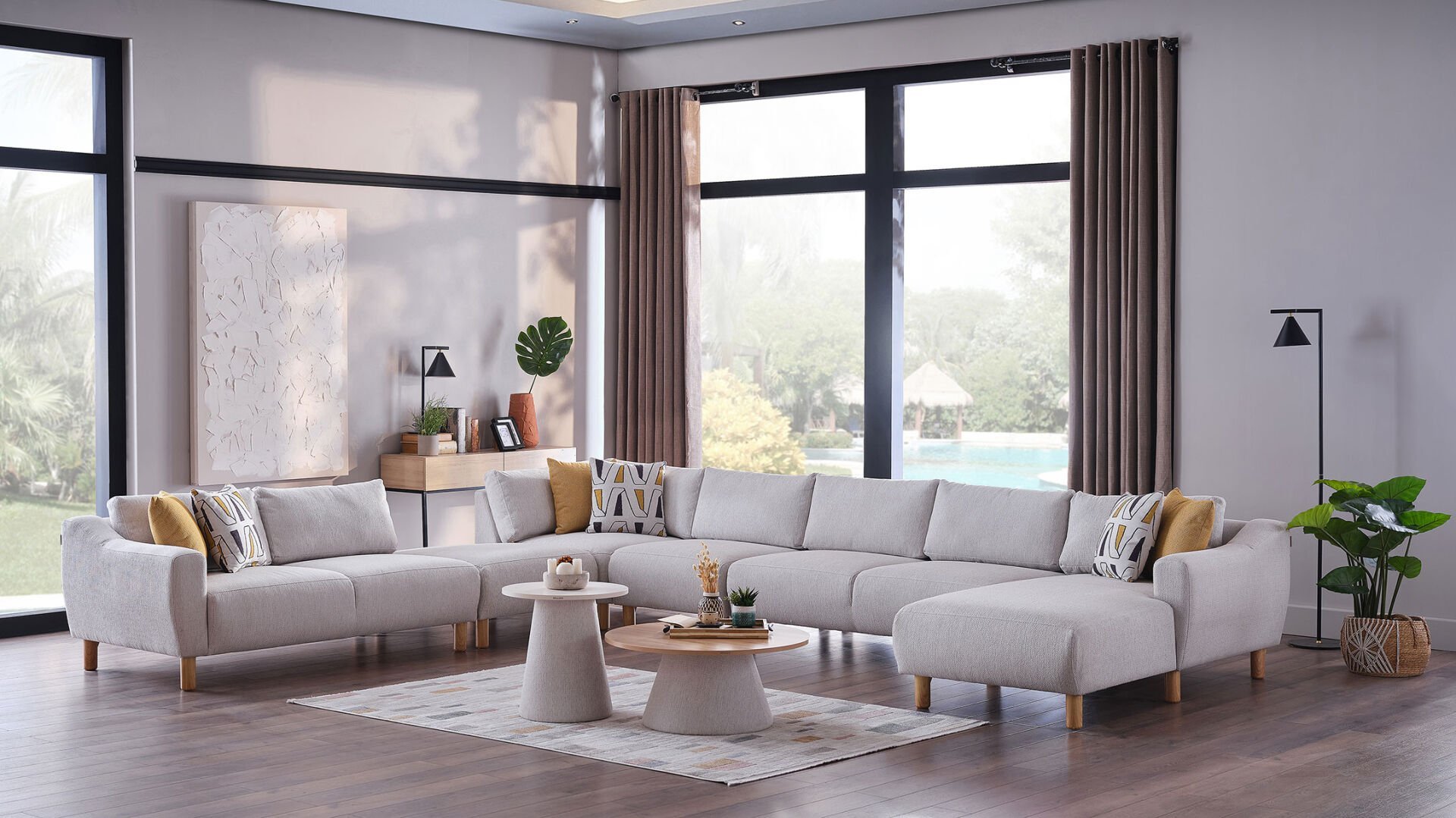 Sanvela Köşe Takımı Modüler - Krem - Meşe Renk Ayak