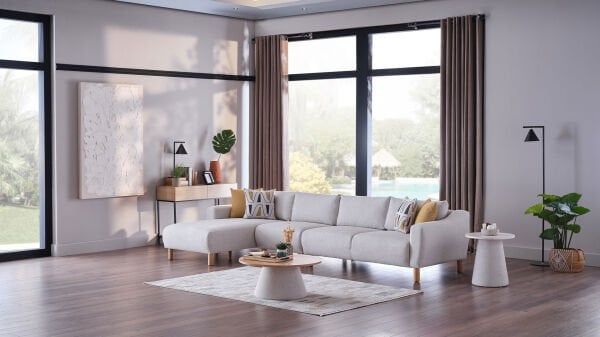 Sanvela Köşe Takımı Modüler - Krem - Meşe Renk Ayak