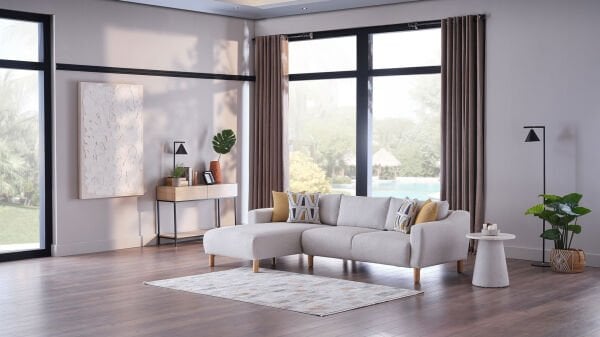 Sanvela Köşe Takımı Modüler - Krem - Meşe Renk Ayak