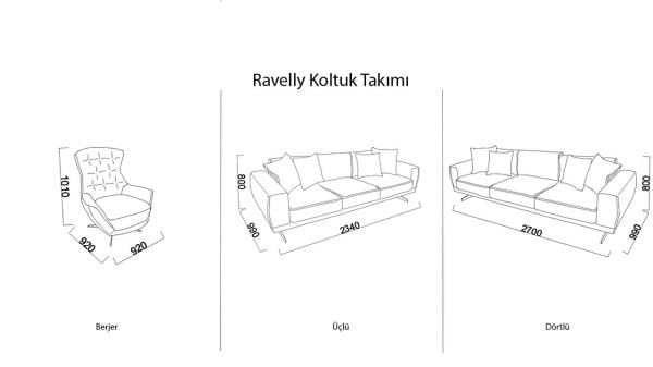 Ravelly Üçlü Koltuk Beyaz