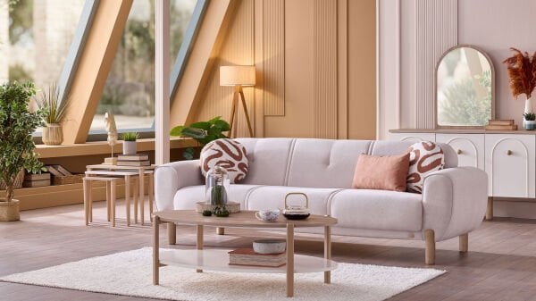 Rozy Üçlü Koltuk - Bej