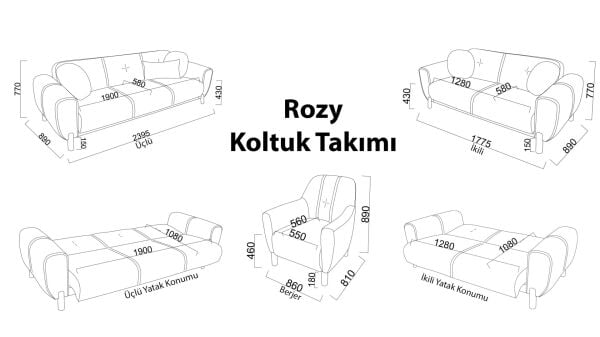Rozy Bohem İkili Koltuk - Bej
