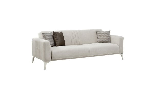 Nadia Üçlü Koltuk - Krem - Beyaz Renk Ayak