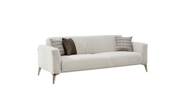 Nadia Üçlü Koltuk - Krem - Bronz Renk Ayak