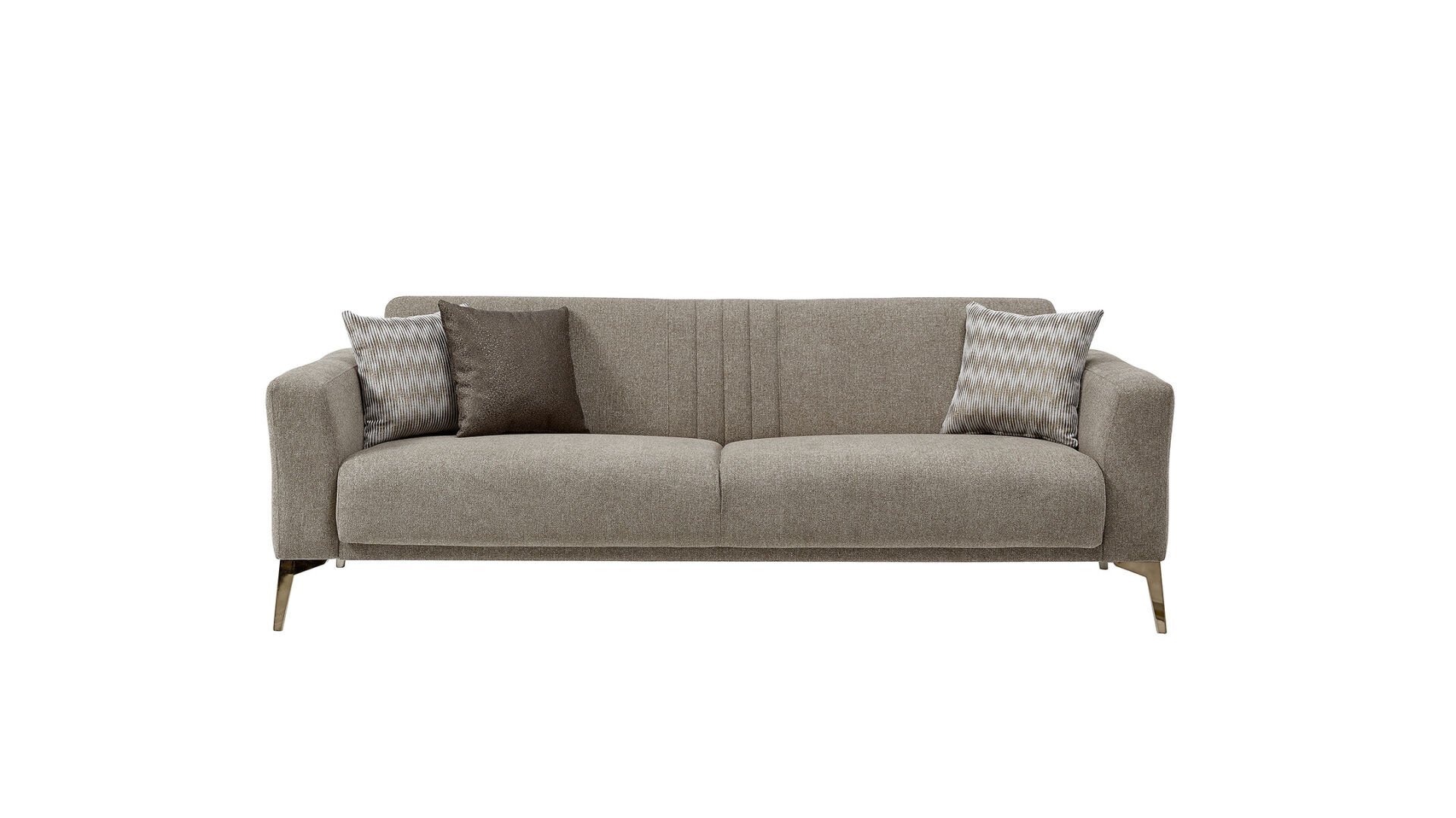 Nadia Üçlü Koltuk - Vizon - Bronz Renk Ayak