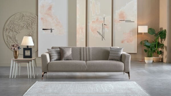 Nadia Üçlü Koltuk - Vizon - Bronz Renk Ayak