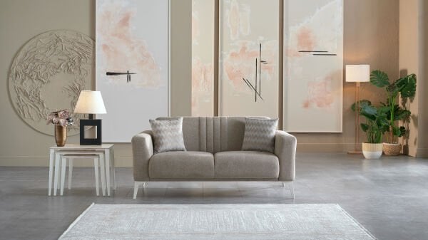 Nadia İkili Koltuk - Vizon - Beyaz Renk Ayak