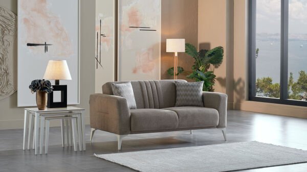 Nadia İkili Koltuk - Vizon - Beyaz Renk Ayak